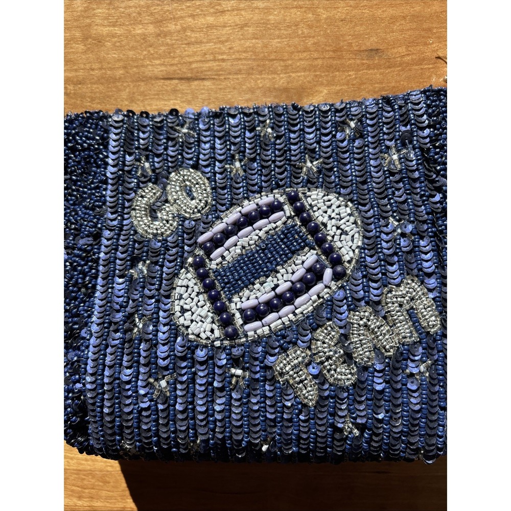 VIRAL BRAND NEW From INDIA To You GO TEAM BLUE FOOTBALL BEADED SHOULDER BAG - Picture 2 of 6
